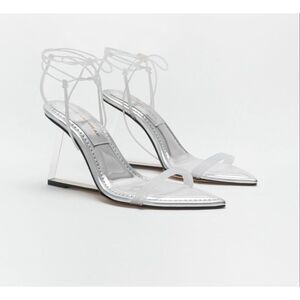 Good American Cinder-F*cking Rella Wedge In Silver & Clear Size 7 $198